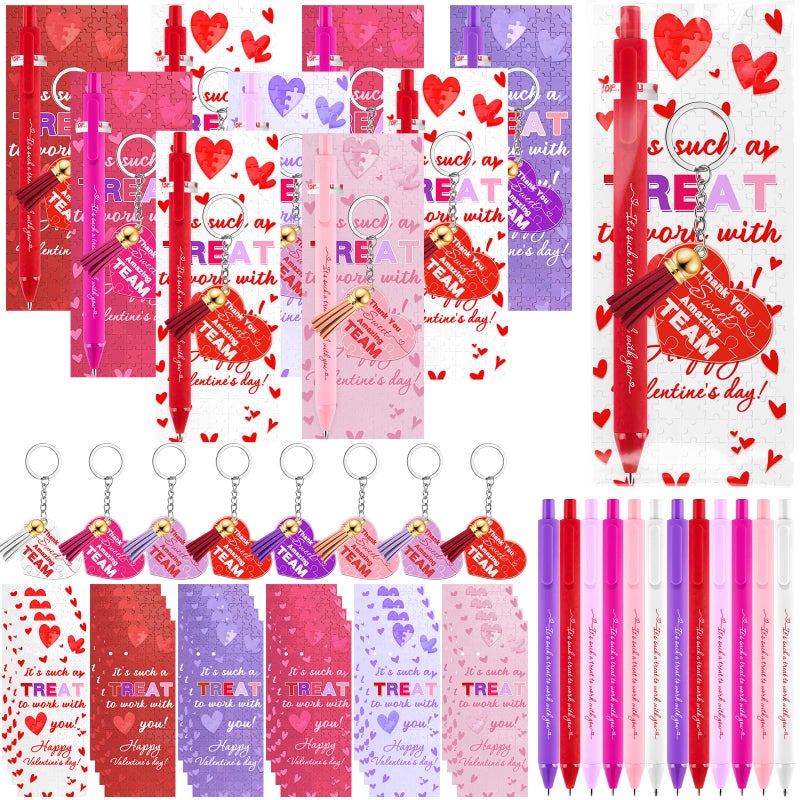 Zenoble Valentines Day Employee Appreciation Gifts Bulk, 24 Sets Valentines Pens Bulk with Valentine Cards Heart Keychains Thank You Gifts for Coworkers Team Staff Teachers Party Favors - Image 1
