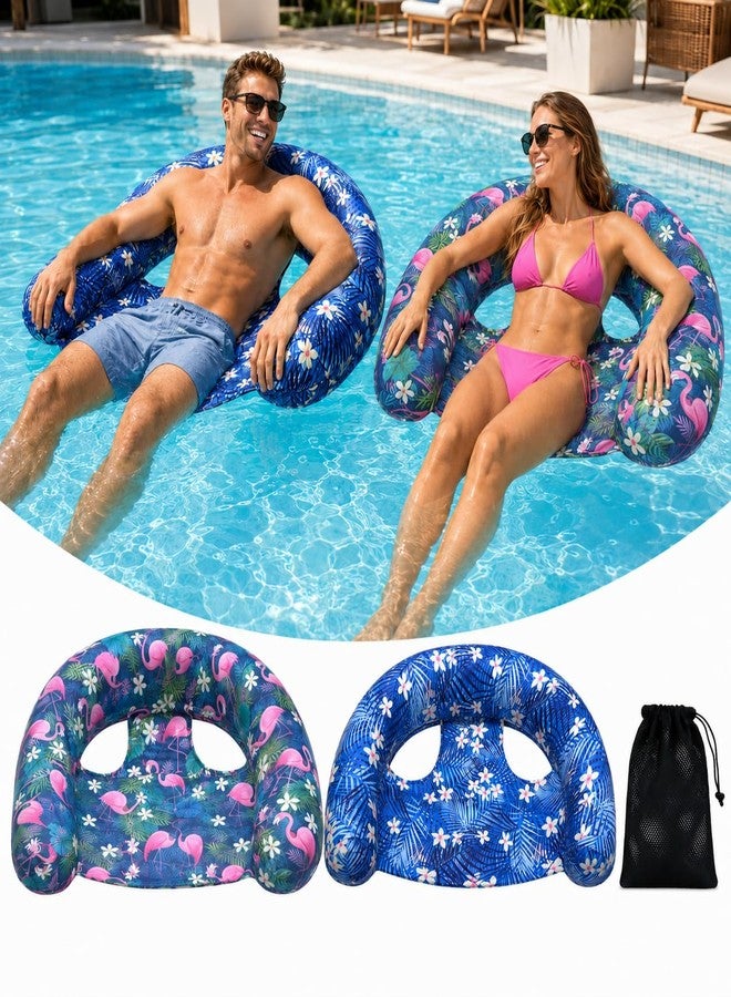 Brmoka Inflatable Pool Floats Chair - 2Pack, Soft Fabric Covered Floating Pool Chairs With Travel Bag, Stable Water Chair Floating Lounge Floats For Swim Pool, Summer Pool Party Toys Floaties for Adult (B-L) - Image 1