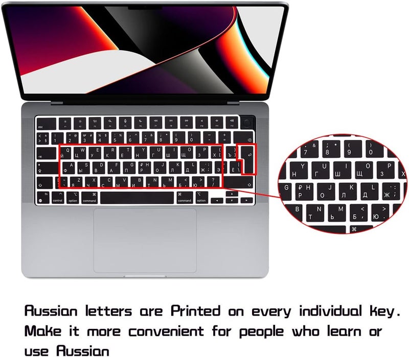 HRH Russian Language Silicone Keyboard Cover Skin for MacBook 2026 Neo 13"(A18) & Air13.6 15"(M5-M2) & Pro14 16"(M5-M1) A3404 A3448 A3449 Dust Proof Protection Accessories European Layout - Image 2