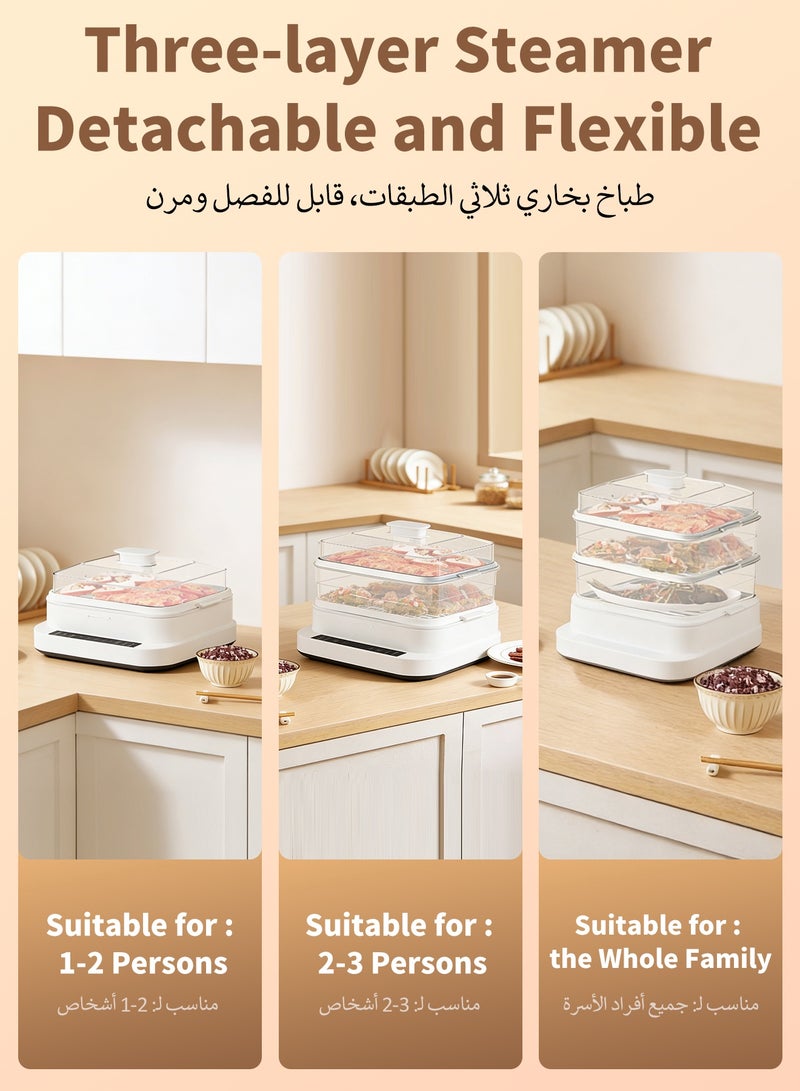 انفوسن جهاز طهي بالبخار الكهربائي، سعة كبيرة 17 لتر، تصميم قابل للفصل بثلاث طبقات، مؤقت بحد أقصى 60 دقيقة،وظيفة الحفاظ على الدفء لمدة 5 ساعات تحضير سريع وسهل للوجبات، فعال وصغير الحجم، لطهي الخضراوات والمأكولات البحرية والحساء واليخنات والمعكرونة، 800W أبيض - Image 3