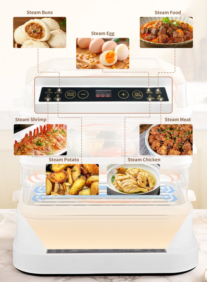 انفوسن جهاز طهي بالبخار الكهربائي، سعة كبيرة 17 لتر، تصميم قابل للفصل بثلاث طبقات، مؤقت بحد أقصى 60 دقيقة،وظيفة الحفاظ على الدفء لمدة 5 ساعات تحضير سريع وسهل للوجبات، فعال وصغير الحجم، لطهي الخضراوات والمأكولات البحرية والحساء واليخنات والمعكرونة، 800W أبيض - Image 2