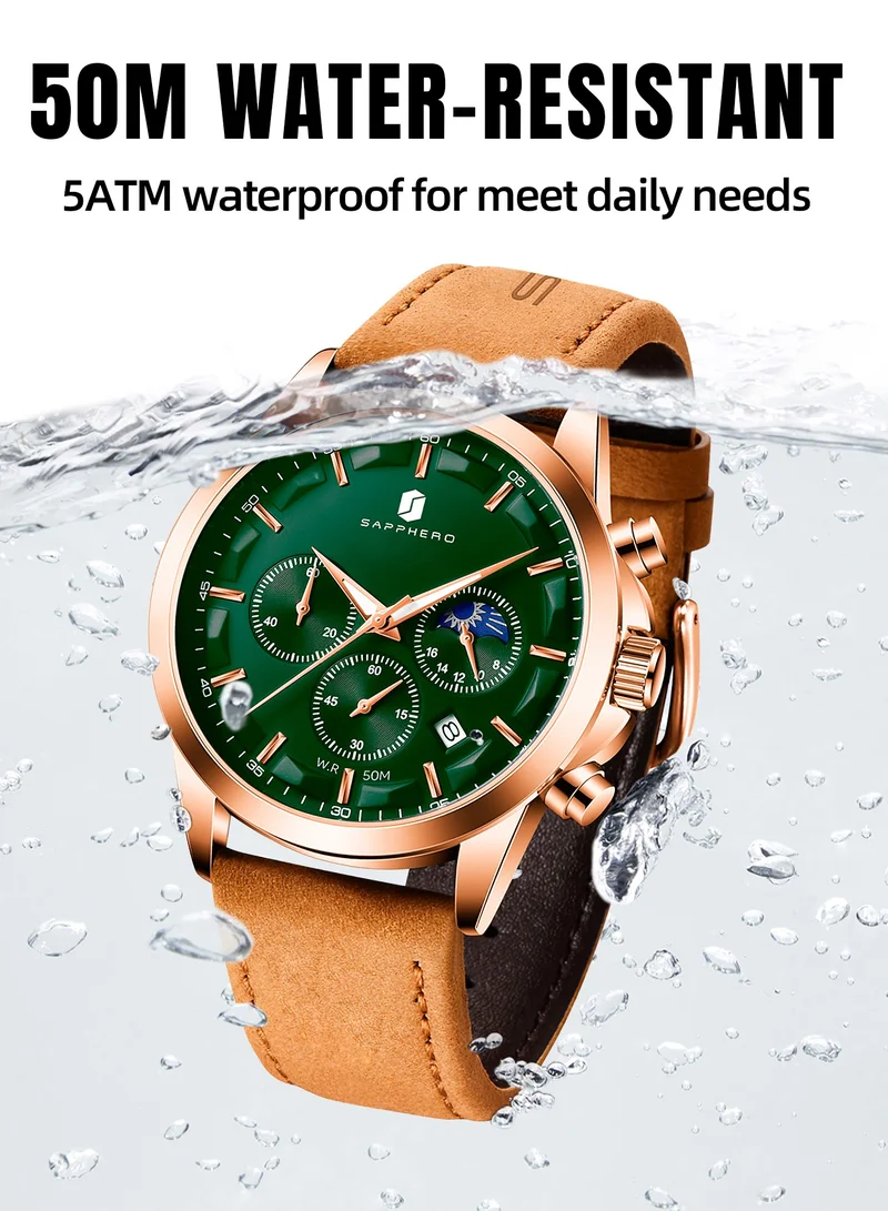 Sapphero  Watches for Men Analog Watch Mens Watches Waterproof Watch Silver Watch Quartz Chronograph Date Men's Wrist Watches Stainless Steel Casual Luxury Gifts for Men Unique Mens Dress Watch for Men | Best Price UAE