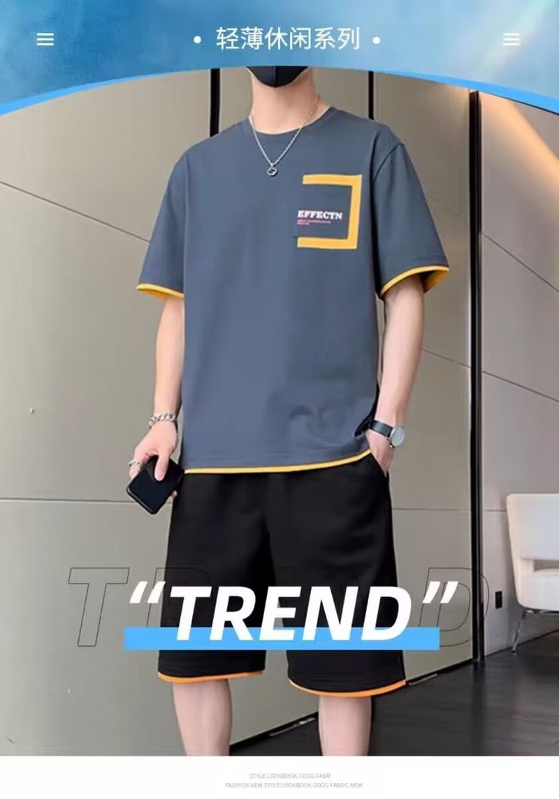 American Sportswear Suit Men'S Summer Short-Sleeved T-Shirt Basketball Clothes Casual Shorts Two-Piece Korean Fashionable 2024 - Image 1