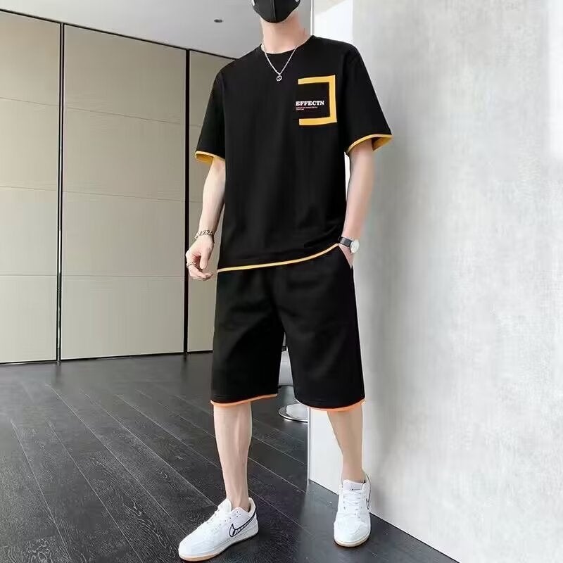 American Sportswear Suit Men'S Summer Short-Sleeved T-Shirt Basketball Clothes Casual Shorts Two-Piece Korean Fashionable 2024 - Image 4