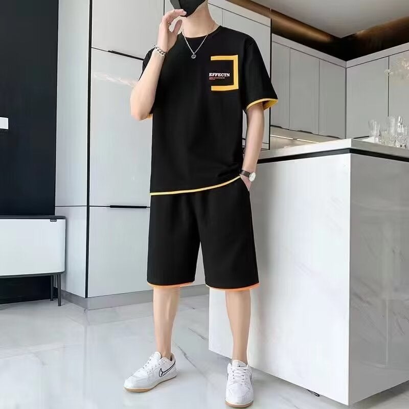 American Sportswear Suit Men'S Summer Short-Sleeved T-Shirt Basketball Clothes Casual Shorts Two-Piece Korean Fashionable 2024 - Image 3