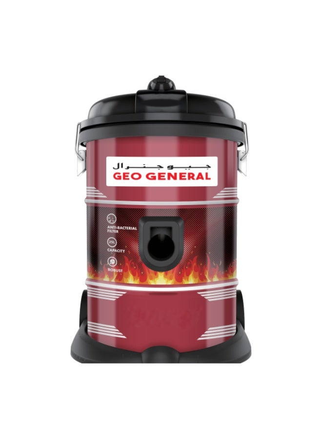 GEO GENERAL Vacuum Pro 2300 Drum Vacuum Cleaner, 25L Large Capacity, Anti-Bacterial Filtration, Telescopic Handle & Wheeled Base – Powerful Red & Black Home & Workshop Cleaning Machine - Image 2