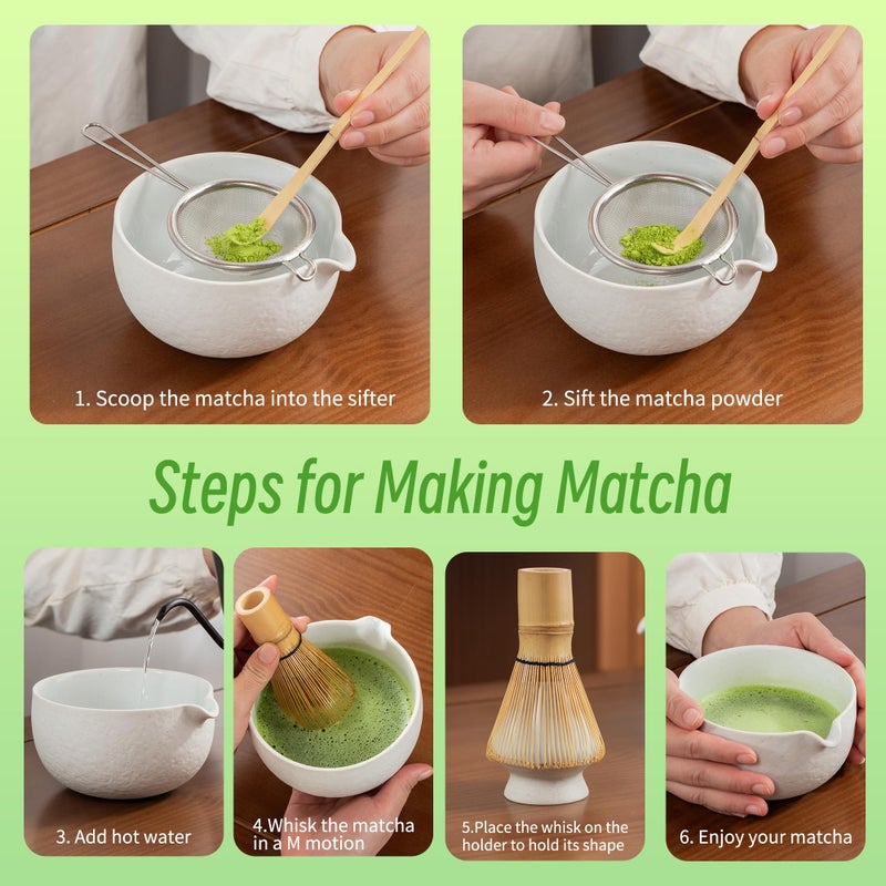 TEANAGOO Matcha Whisk Set,7 Pcs Matcha Start Set Lt.Grey,Matcha Kit for Ceremony,Matcha Tea Set with Whisk and Bowl with All Accessories,Gift for Friend/Family - Image 4