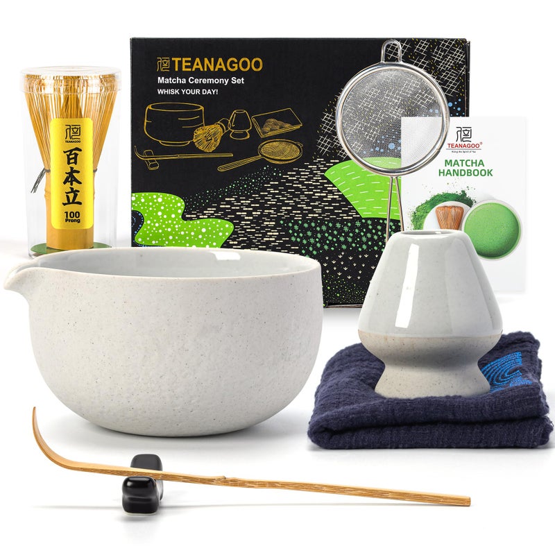 TEANAGOO Matcha Whisk Set,7 Pcs Matcha Start Set Lt.Grey,Matcha Kit for Ceremony,Matcha Tea Set with Whisk and Bowl with All Accessories,Gift for Friend/Family - Image 1