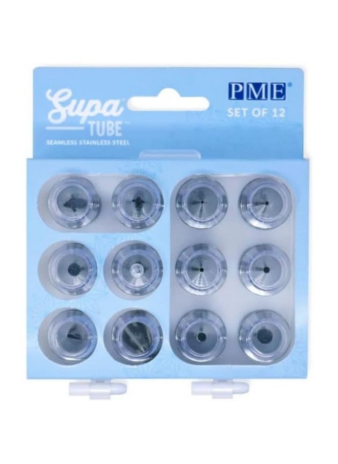 PME Supatube Stainless Steel Cake Decorating Tips, Set Of 12, Standard, Silver  - Image 1