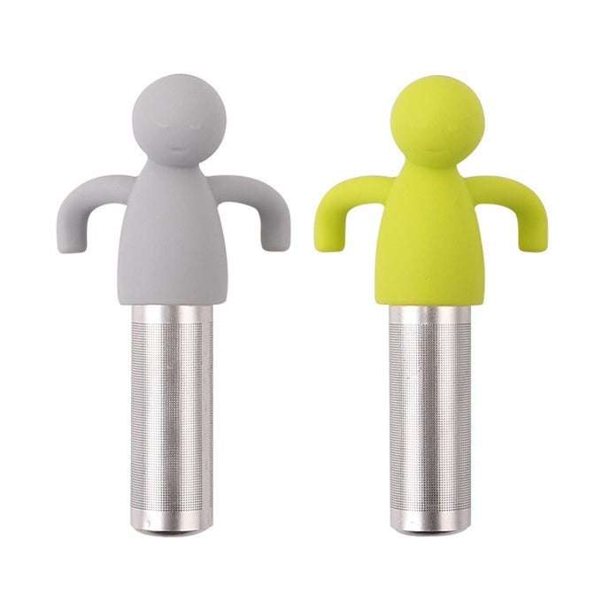 2 PACK LOOSE LEAF TEA STEEPER FINE MESH TEA INFUSER WITH SILICONE HANDLE STAINLESS STEEL TEA BALL FOR LOOSE TEA GRAY AND GREEN