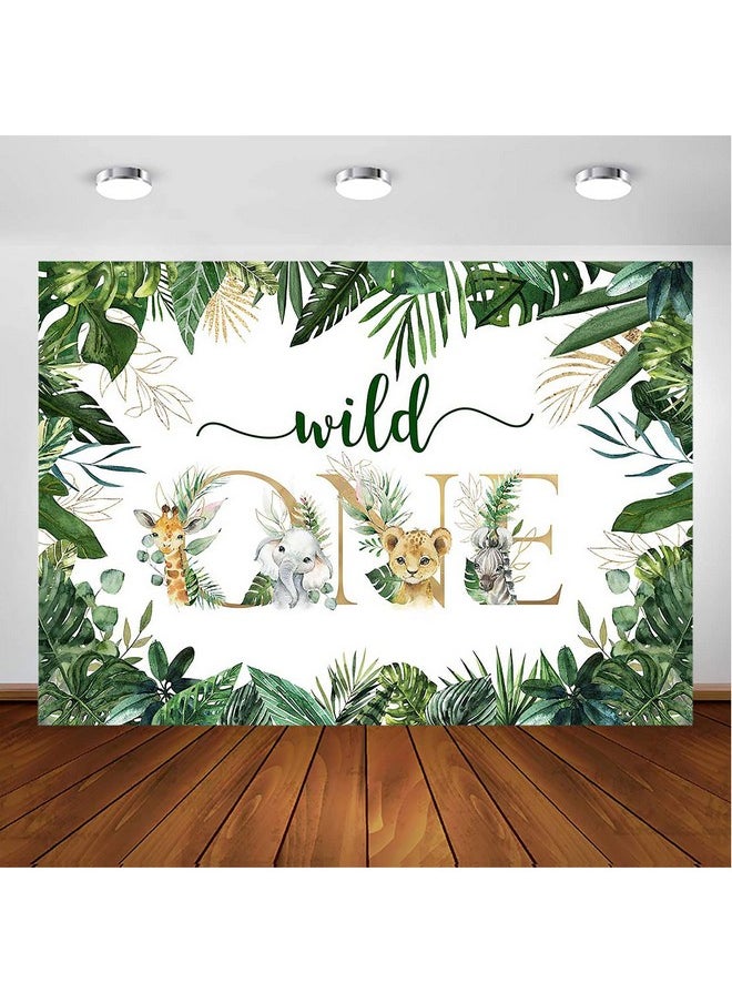 Avezano Safari Wild One Backdrop For Boy Jungle Animal First Birthday Party Photography Background Green Gold Wild One 1St Birthday Photoshoot Party Decorations Backdrop (7X5Ft)  - Image 1