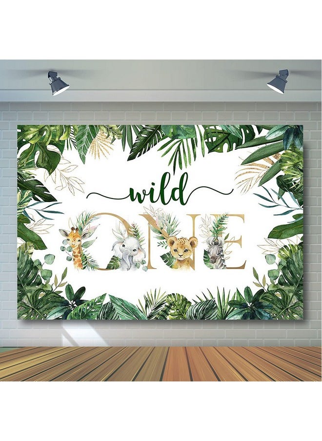Avezano Safari Wild One Backdrop For Boy Jungle Animal First Birthday Party Photography Background Green Gold Wild One 1St Birthday Photoshoot Party Decorations Backdrop (7X5Ft)  - Image 5