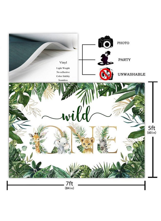 Avezano Safari Wild One Backdrop For Boy Jungle Animal First Birthday Party Photography Background Green Gold Wild One 1St Birthday Photoshoot Party Decorations Backdrop (7X5Ft)  - Image 3