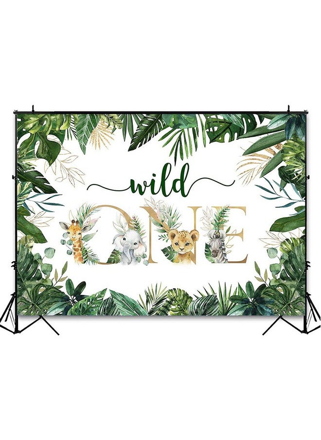 Avezano Safari Wild One Backdrop For Boy Jungle Animal First Birthday Party Photography Background Green Gold Wild One 1St Birthday Photoshoot Party Decorations Backdrop (7X5Ft)  - Image 4