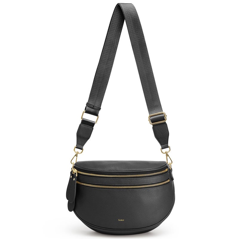 Kattee Crossbody Bag Bum Bags for Women, Leather Fanny Packs Belt Bag, Spacious Sling Purses for Women with RFID Blocking, Black - Image 1