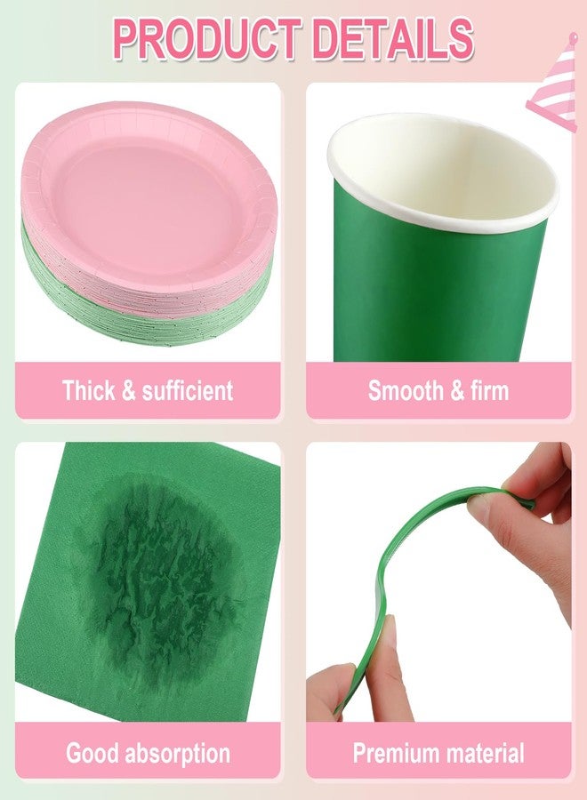 Willinglong 96 Sets/ 384 Pcs Green and Pink Witch Party Decoration Pink and Green Paper Plates Napkins Cups and Fork Decorations for Girl Birthday Decorations - Image 3