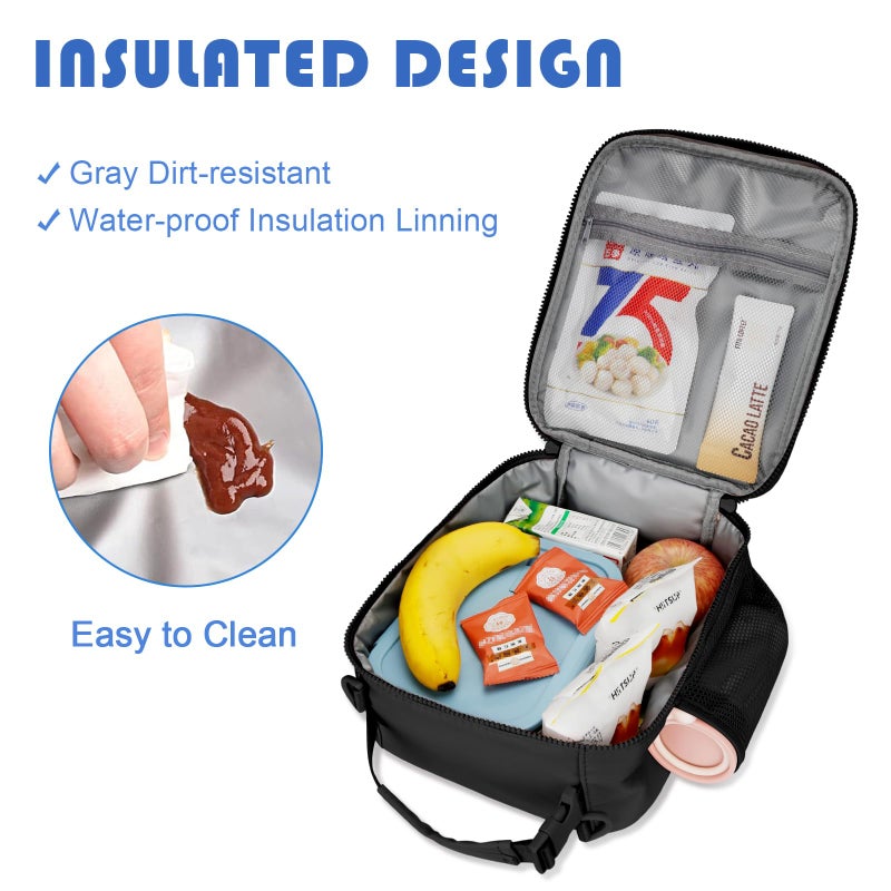 CLOUDWINGS Initial Insulated Lunch Bag for Boys Kids, Back to School Gift, Reusable Leak-proof Lunch Box with Adjustable Strap for School Daycare Travel Picnicï¼ˆBlackï¼ŒAï¼‰ - Image 5