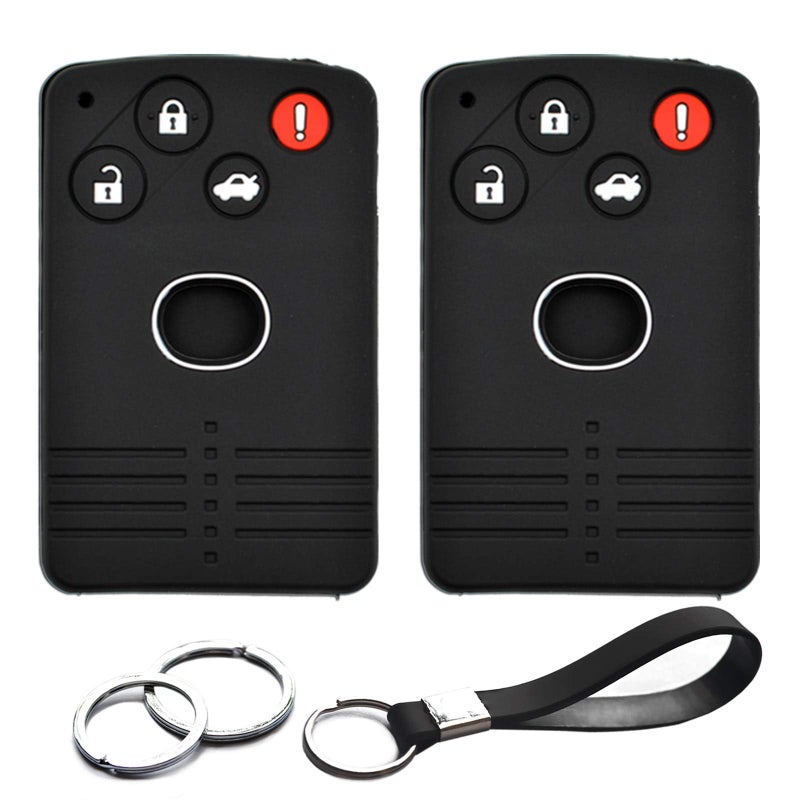 INFIPAR 2pcs Fit for Mazda CX7 CX9 MX5 Miata RX8 Smart Card 4 Buttons Key Fob Cover Case Key Chain Protector Keyless Entry Remote Holder