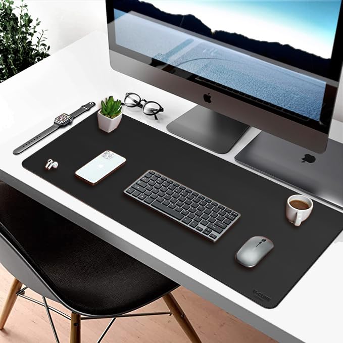 V-CUBE Designs Premium Vegan Leather Desk Mat 75X40cm 2.4mm Thick&Padded|Laptop Mat/Extended Mouse Pad/Stitched, Reversible, Sturdy Deskspread | High Tear/Peel Strength|Anti-Slip,Splash-Proof| Black - Image 2