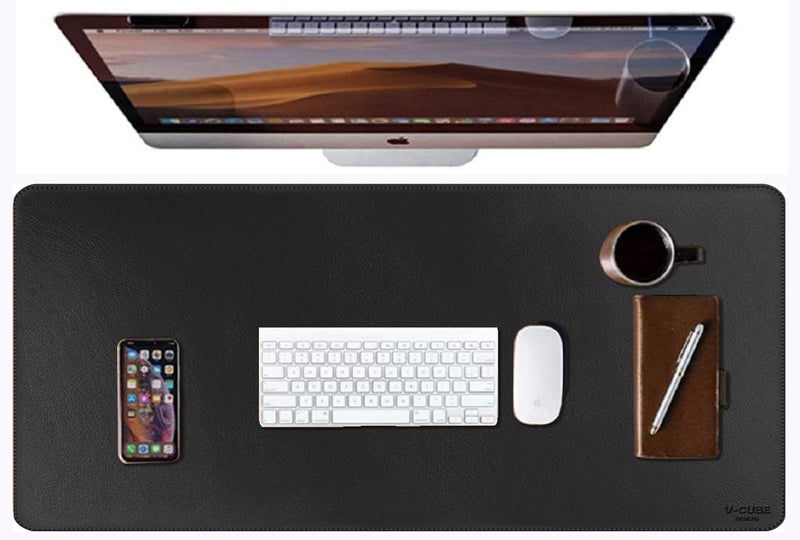 V-CUBE Designs Premium Vegan Leather Desk Mat 75X40cm 2.4mm Thick&Padded|Laptop Mat/Extended Mouse Pad/Stitched, Reversible, Sturdy Deskspread | High Tear/Peel Strength|Anti-Slip,Splash-Proof| Black - Image 3