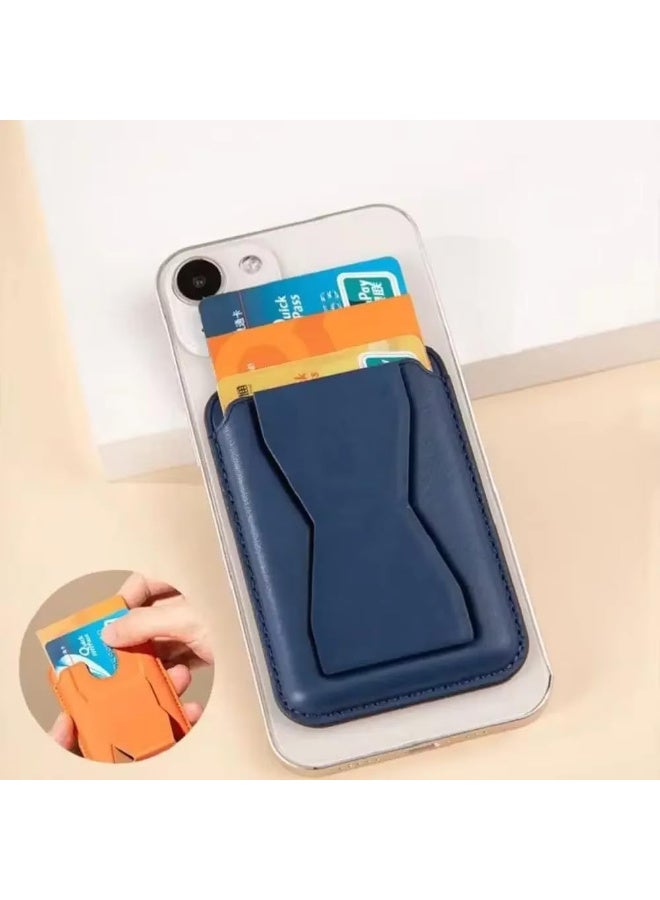 Magnetic Phone, Card Holder, with Kickstand, Leather Phone Stick on Wallet for iPhone Ultra Think Card Holder for Back of Phone Removable Secure Phone Wallet (Blue) - Image 2