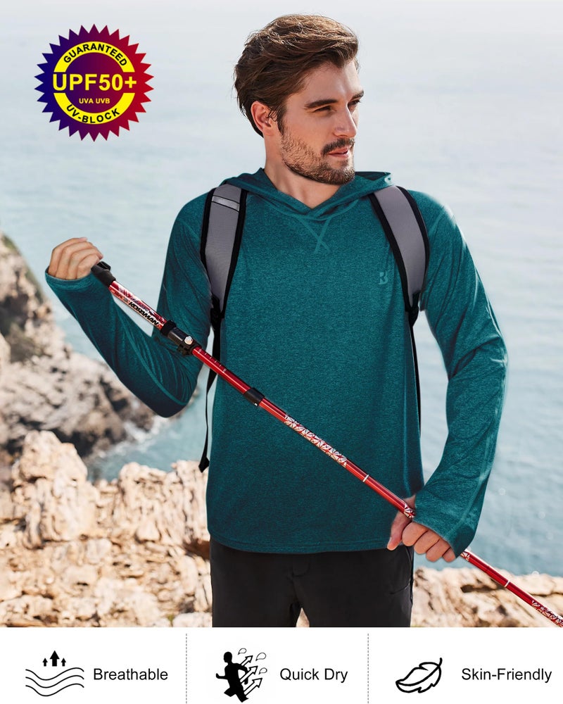 Roadbox Mens UPF 50+ Fishing Swim Shirt - Long Sleeve Sun Shirts Rashguard Running Hiking Beach Workout Hooded Shirt with Thumbhole - Image 5