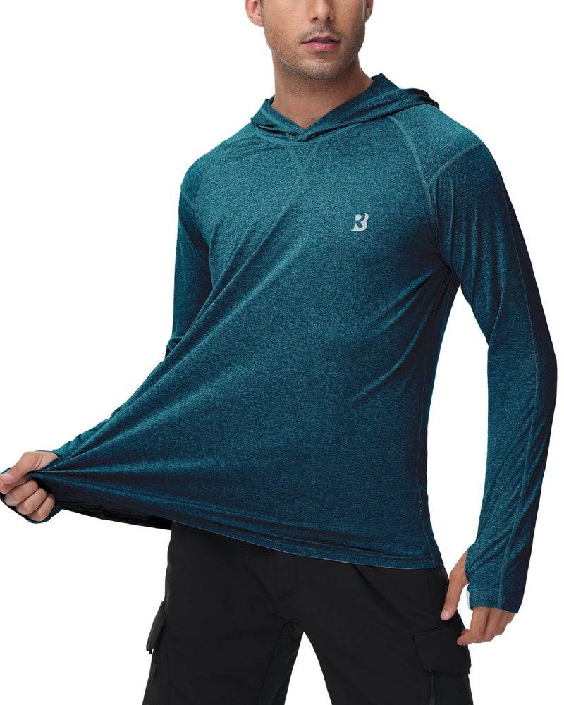 Roadbox Mens UPF 50+ Fishing Swim Shirt - Long Sleeve Sun Shirts Rashguard Running Hiking Beach Workout Hooded Shirt with Thumbhole - Image 2