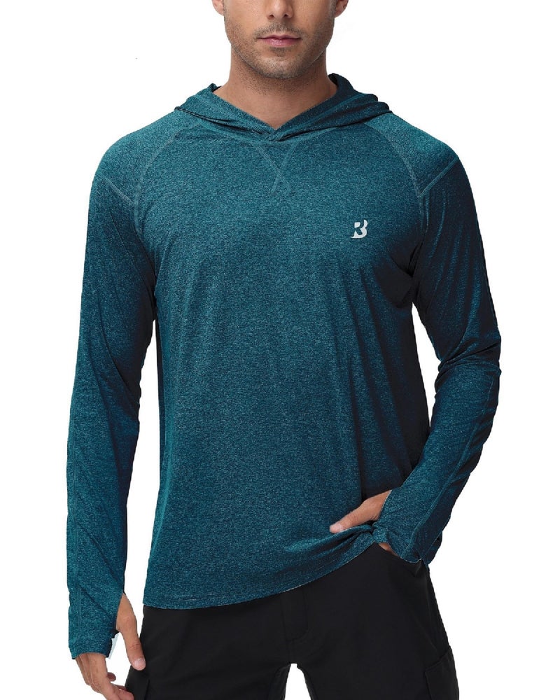 Roadbox Mens UPF 50+ Fishing Swim Shirt - Long Sleeve Sun Shirts Rashguard Running Hiking Beach Workout Hooded Shirt with Thumbhole - Image 1