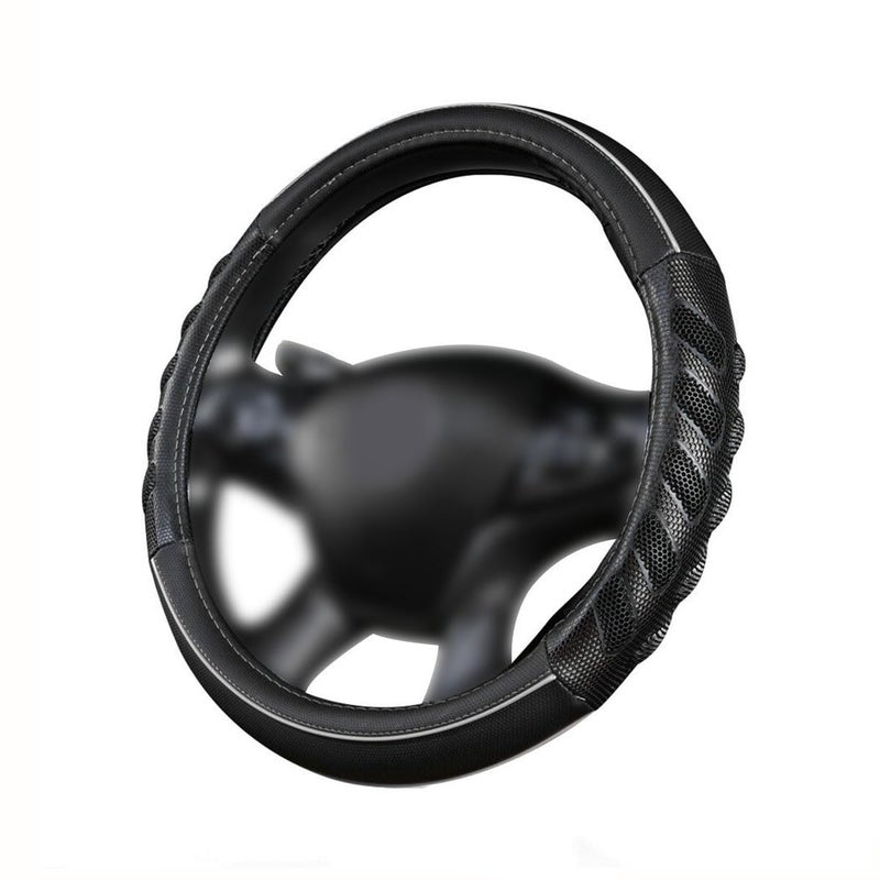 Flying Banner car Steering Wheel Cover Faux Leather Massage Universal fit 3D Honeycomb Hole Anti-Slip Sporty 15 Inches (Grey Black)