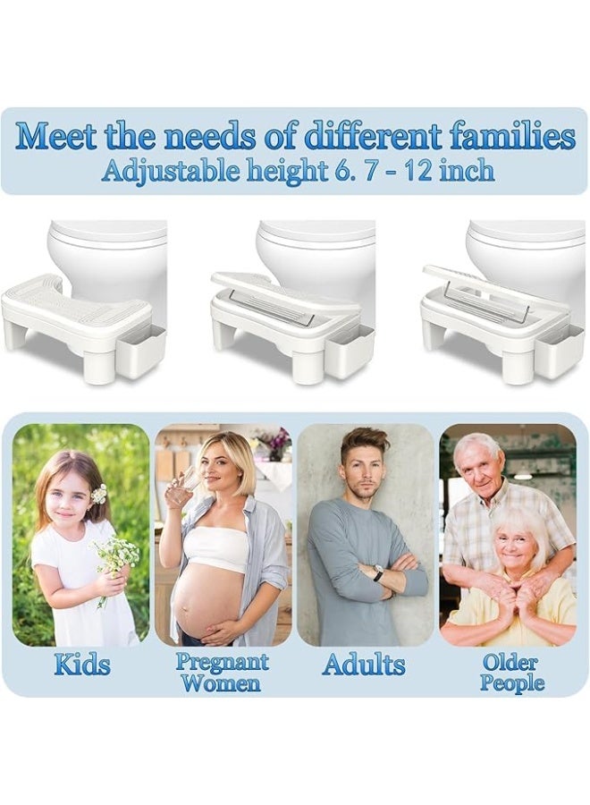 كيلا كرسي مرحاض للجلوس بوضعية القرفصاء الصحيحة ومضاد للإمساك - قابل لتعديل الإرتفاع (6.7-11 إنش / 17-28 سم) للبالغين - مع صندوق تخزين ومضاد للانزلاق وخفيف الوزن - صحي وعملي للاستخدام في الحمام - Image 3