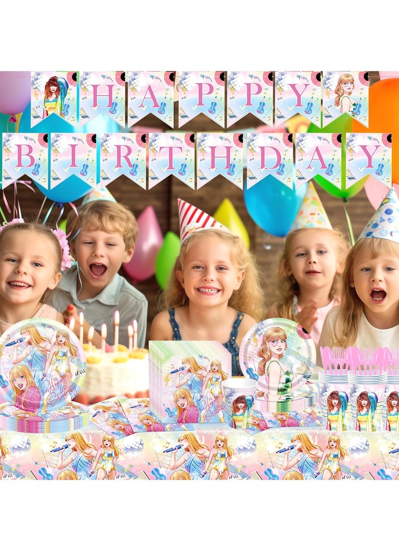 SYOSI Music Star Party Decorations, Music Lover Birthday Party Plates Cups Napkins Tablecloth Paper Music Girls Fans Birthday Decorations Party Severs 20 Guest Tableware  - Image 4