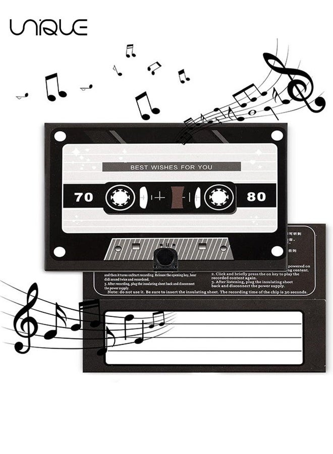 يونيك بطاقة تهنئة صوتية - بطاقة صوت قابلة للتسجيل مخصصة لمدة 60 ثانية مع تشغيل مدمج - بطاقة صوت ناطقة بأسلوب قديم لأعياد الميلاد والزفاف والمناسبات الخاصة - أسود - Image 1