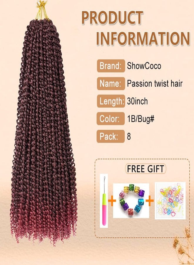 ShowCoco 8 Packs Passion Twist Hair Water Wave Synthetic Braids for Passion Twist Crochet Braiding Hair Goddess Locs Long Bohemian Curl Hair Extensions (30 Inch, 1B/Bug) - Image 2