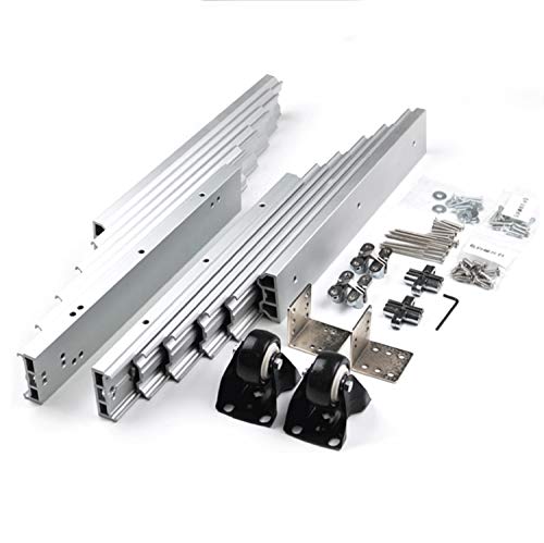 uyoyous Full Extension Table Slide, 50 Inch Heavy Duty Aluminum Sliding Rail with Wheels, Width Adjustable Cabinet Extension Slides Set for Kitchen Island Counter, Load 160 lbs - Image 1