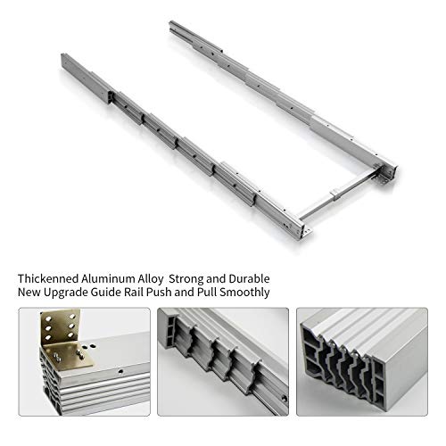 uyoyous Full Extension Table Slide, 50 Inch Heavy Duty Aluminum Sliding Rail with Wheels, Width Adjustable Cabinet Extension Slides Set for Kitchen Island Counter, Load 160 lbs - Image 3