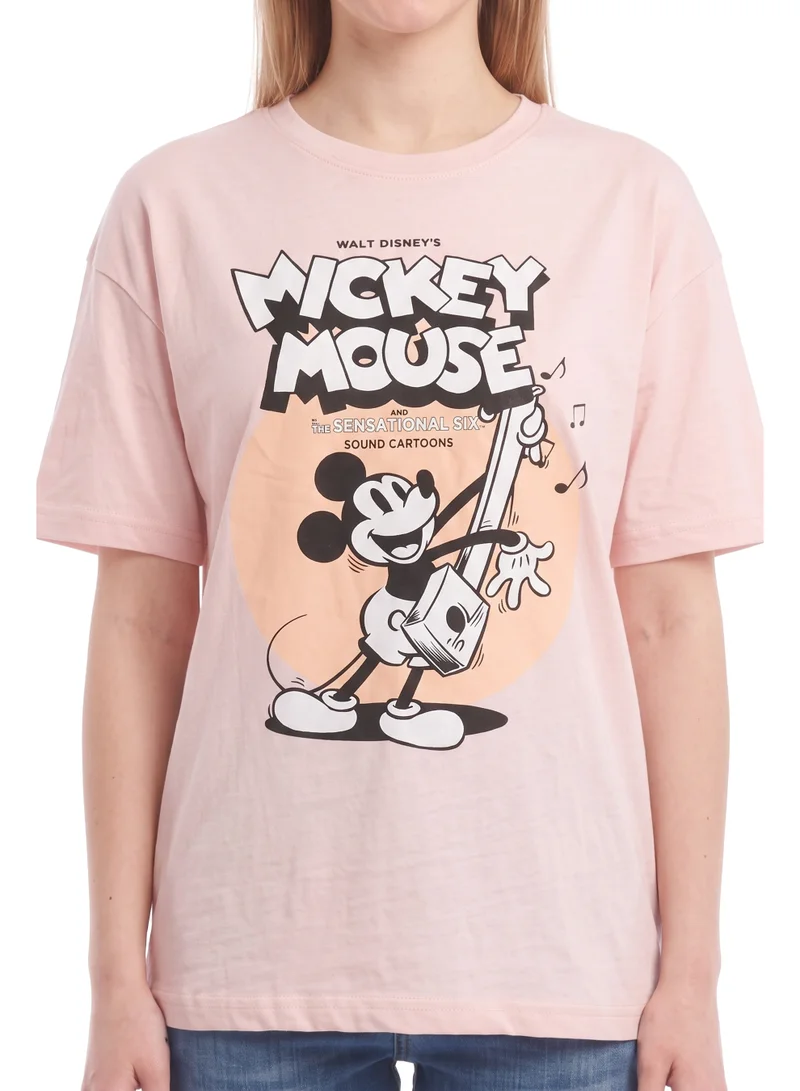 Disney  Disney Mickey Mouse Vintage Graphic Women’s Drop Shoulder T-Shirt | Oversized Casual Crew Neck Cotton Tee for Women | Best Price UAE