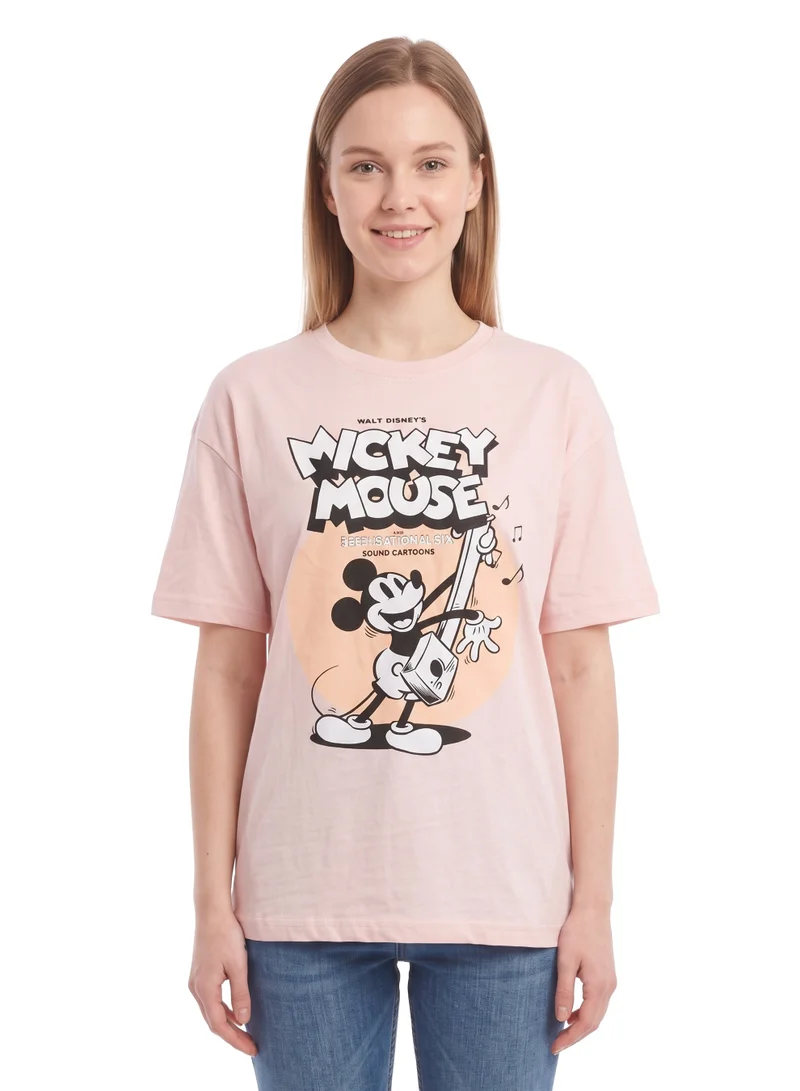 Disney Mickey Mouse Vintage Graphic Women’s Drop Shoulder T-Shirt | Oversized Casual Crew Neck Cotton Tee