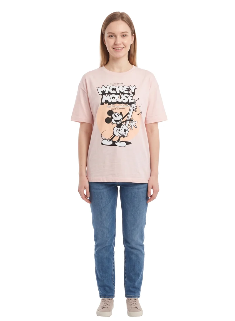 Disney  Disney Mickey Mouse Vintage Graphic Women’s Drop Shoulder T-Shirt | Oversized Casual Crew Neck Cotton Tee for Women | Best Price UAE