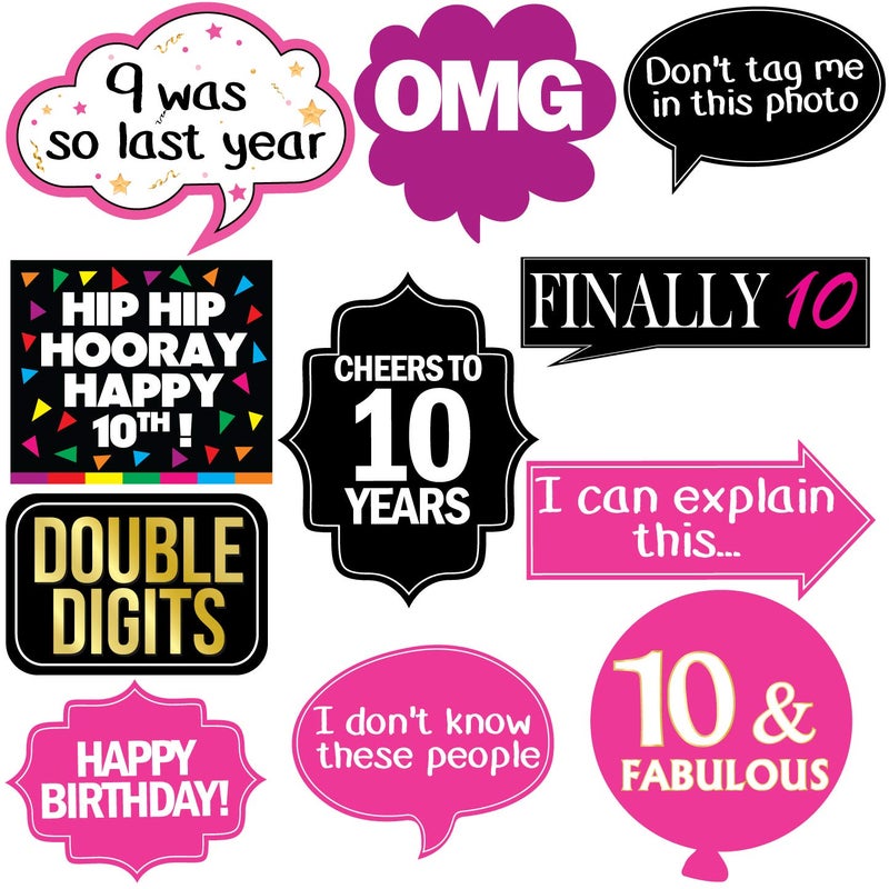 Sterling James Co. 10th Birthday Photo Booth Party Props - 40 Pieces - Funny 10th Birthday Party Supplies, Decorations and Favors - Image 2