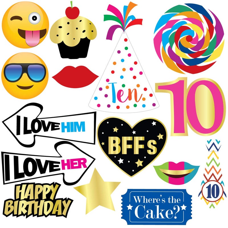 Sterling James Co. 10th Birthday Photo Booth Party Props - 40 Pieces - Funny 10th Birthday Party Supplies, Decorations and Favors - Image 3