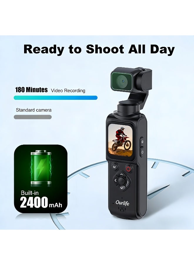 أور لايف كاميرات محمولة بدقة 4K بتقنية POV، كاميرا تصوير فيديو مع عدسة دوارة 330 درجة، كاميرا جيبية مزودة بخاصية التتبع الذكي، كاميرا تصوير فيديو جيمبال مع تسجيل صوتي وفيديو، تسجيل سهل بضغطة زر واحدة - Image 2