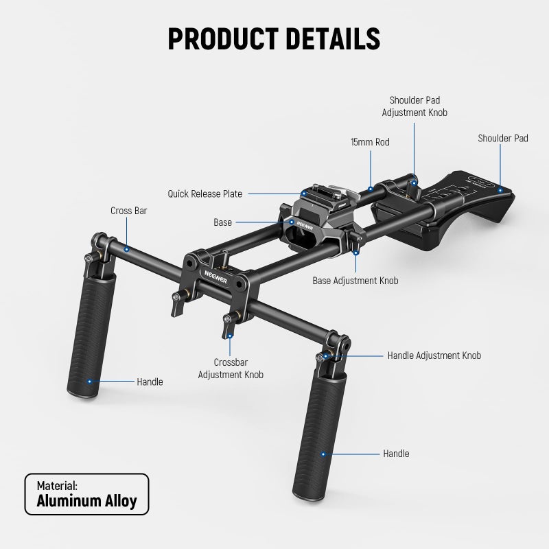 Neewer NEEWER Shoulder Mount Video Rig with Arca Quick Release Dslr Camera & Camcorder Mounting, Dual Handles 15mm Rods (16"/40cm), Filmmaking Video Stabilizer Compatible with SmallRig Follow Focus, SR007  - Image 2