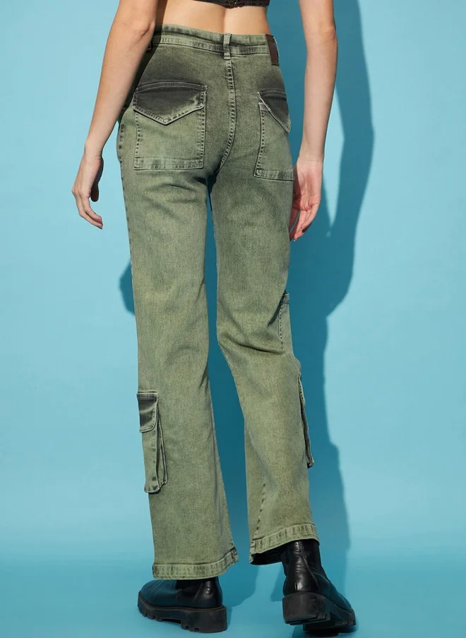 STREET 9  Green High-Rise Wide Leg Cargos for Women for Women | Best Price UAE
