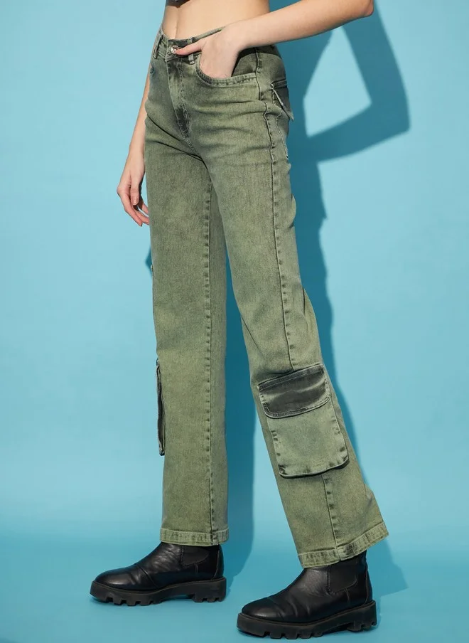 STREET 9 Green High-Rise Wide Leg Cargos for Women
