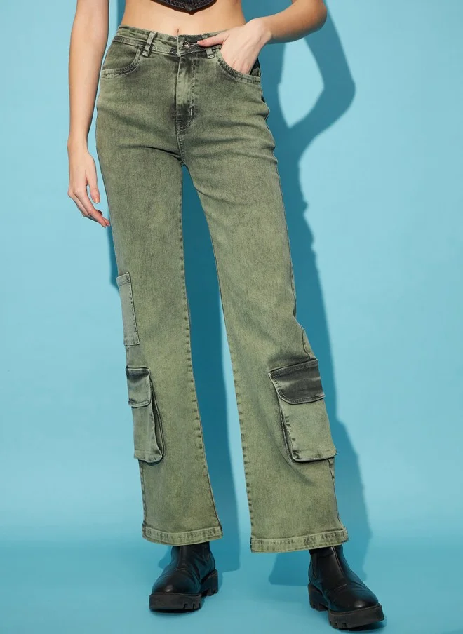 STREET 9 Green High-Rise Wide Leg Cargos for Women