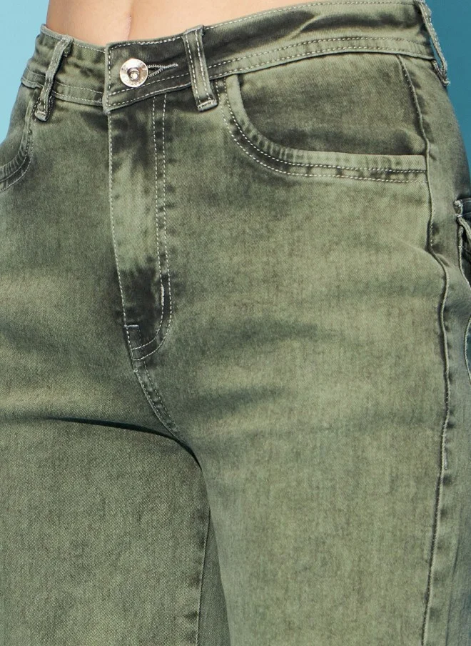 STREET 9  Green High-Rise Wide Leg Cargos for Women for Women | Best Price UAE