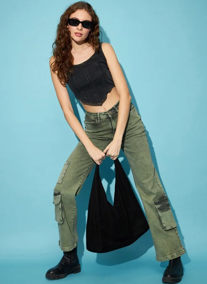 STREET 9  Green High-Rise Wide Leg Cargos for Women for Women | Best Price UAE