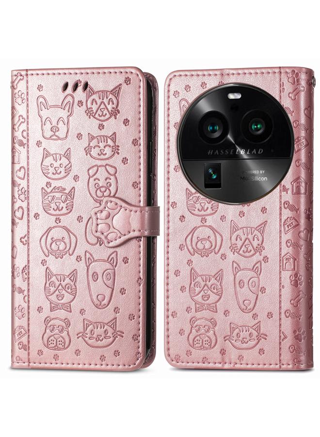 S-TOP Case For OPPO Find X6 Pro Cat and Dog Embossed Leather Phone Case - Image 2