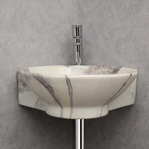 REMANENCE Wall Mounted Wash Basin for Bathroom | Ceramic Wash Basin Wall Hung Small Corner Wash Basin/Sink (16.3 x 13.8 x 4.3 Inch) (Designer Beige Grey) - Image 4