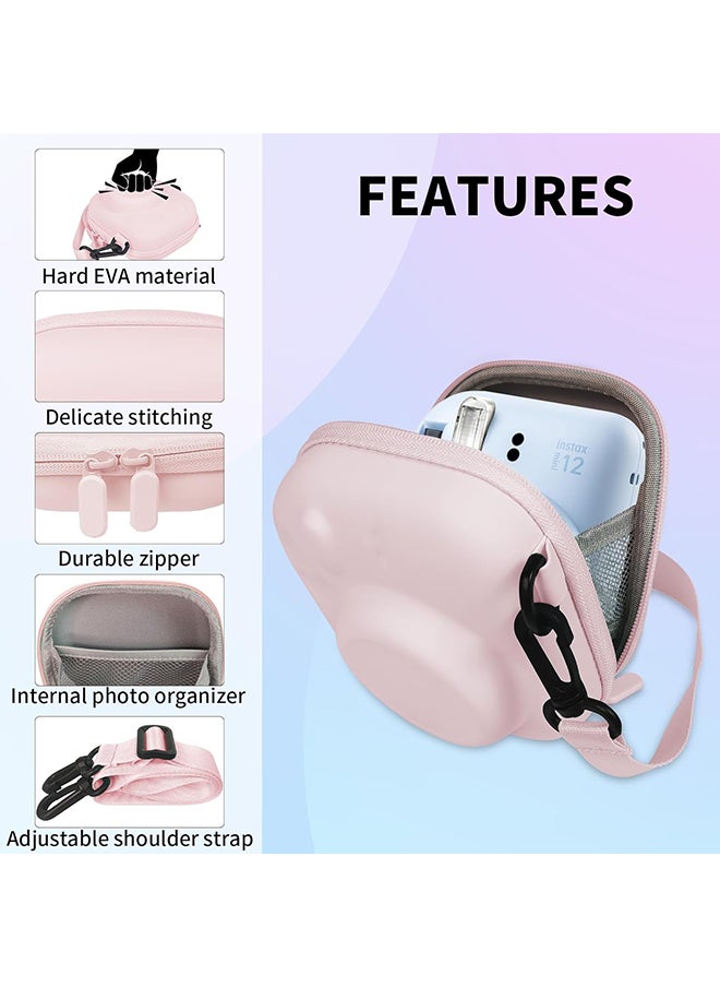 O Ozone - Universal Protective Camera Case for Fujifilm Instax Mini 12 11 9 8 SE 7+ 40, Instant Camera Bag Hard EVA Case with Shoulder Strap- Blossom Pink - Image 1